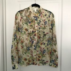 Sheer Floral Blouse with Ruffle Front